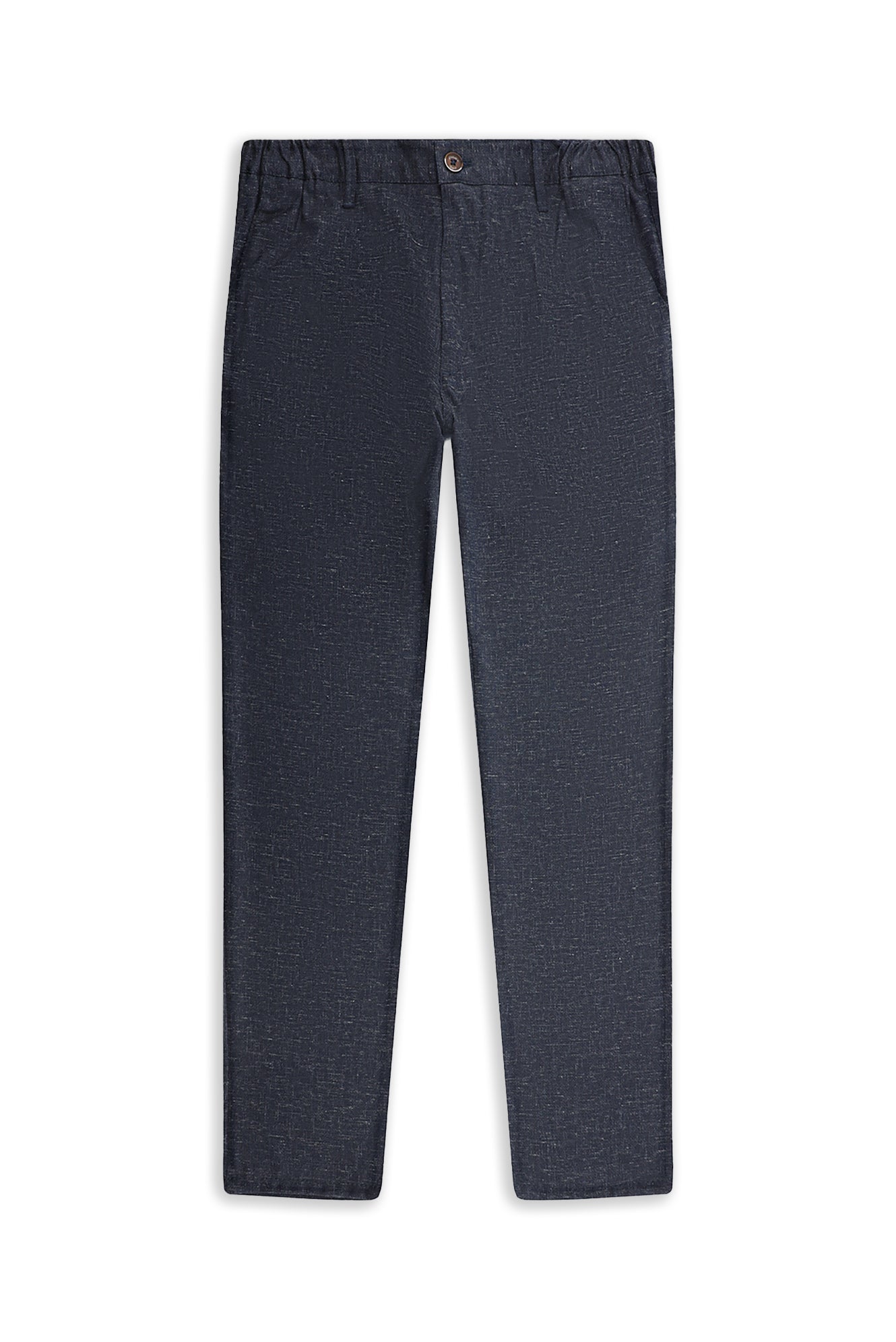 Koyu Lacivert Slim Fit Dar Kesim Keten Karışımlı Klasik Kumaş Pantolon