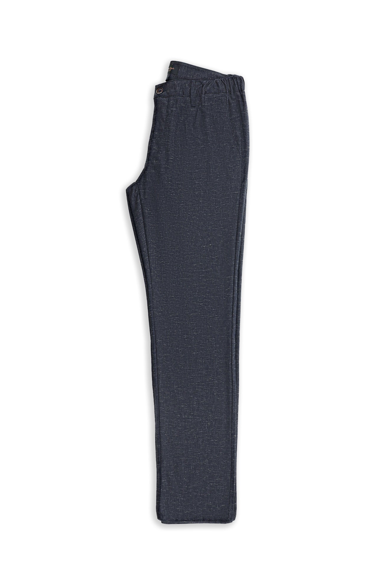 Koyu Lacivert Slim Fit Dar Kesim Keten Karışımlı Klasik Kumaş Pantolon