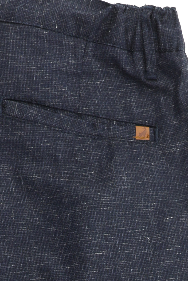 Koyu Lacivert Slim Fit Dar Kesim Keten Karışımlı Klasik Kumaş Pantolon