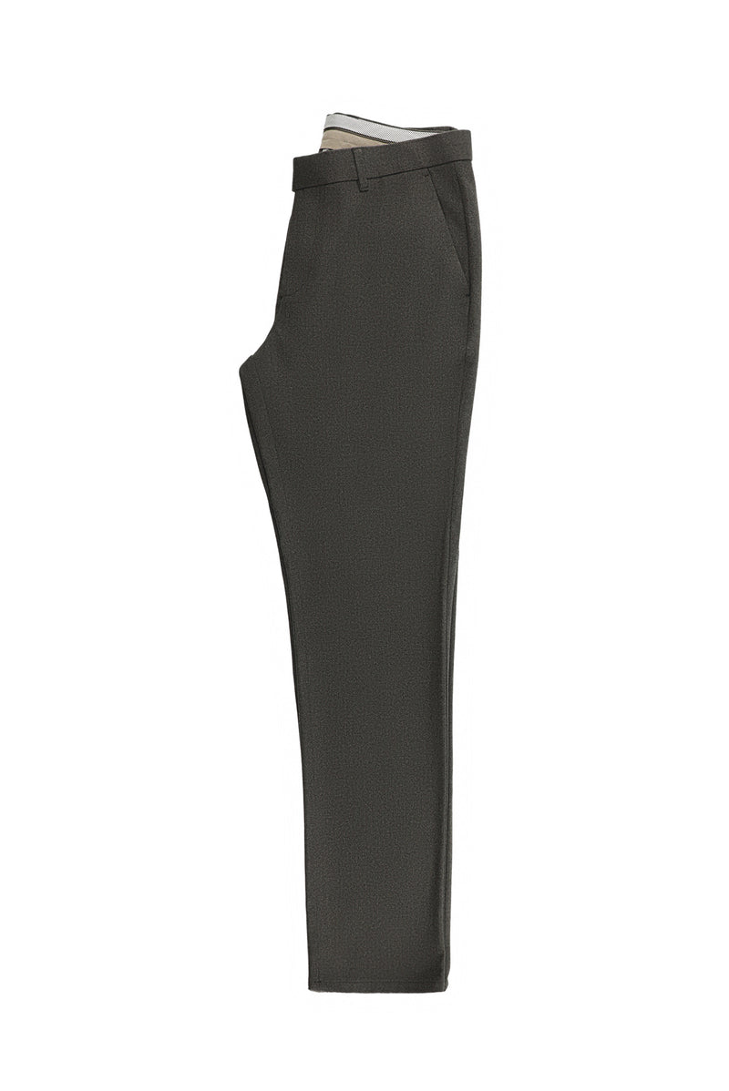 Koyu Kahve Slim Fit Dar Kesim Desenli Likralı Klasik Kumaş Pantolon