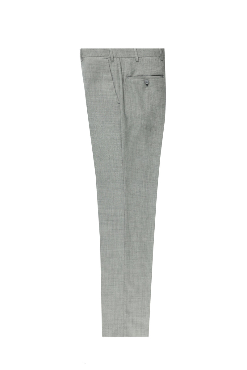 Açık Gri Slim Fit Dar Kesim Yünlü Klasik Kumaş Pantolon