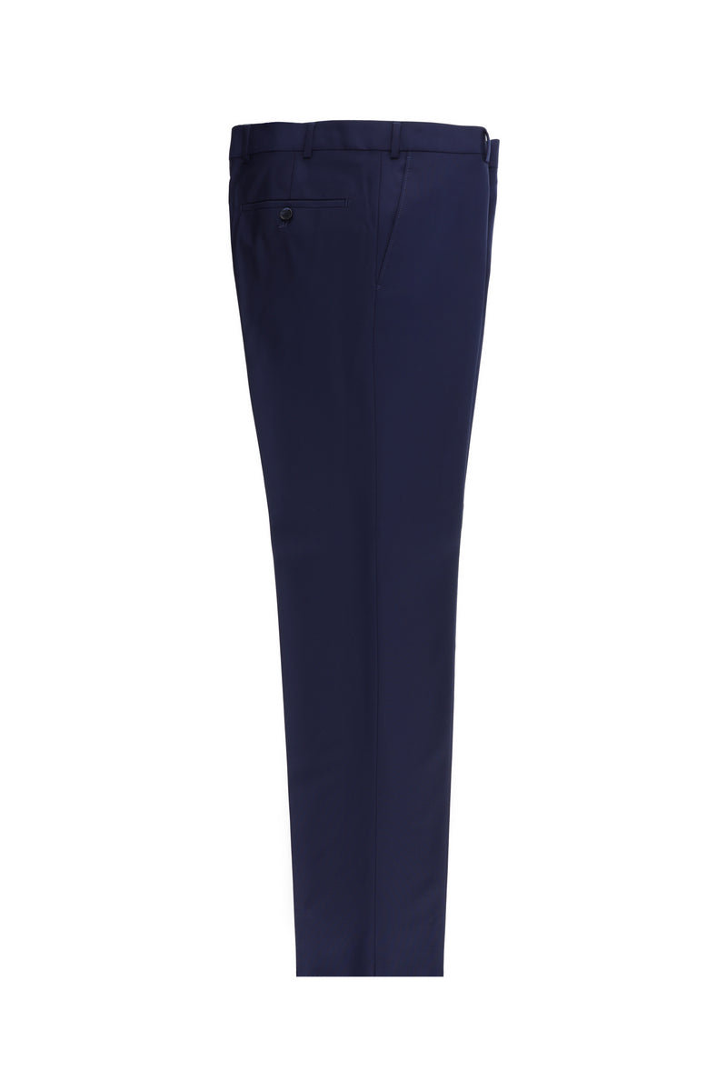 Orta Lacivert Slim Fit Dar Kesim Yünlü Klasik Kumaş Pantolon