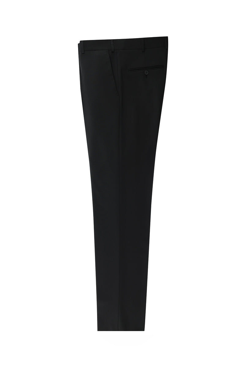Siyah Slim Fit Dar Kesim Yünlü Klasik Kumaş Pantolon