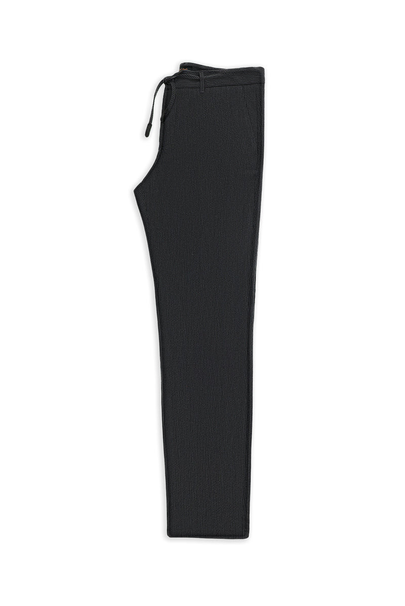 Siyah Regular Fit Beli İpli Likralı Gofre Klasik Kumaş Pantolon