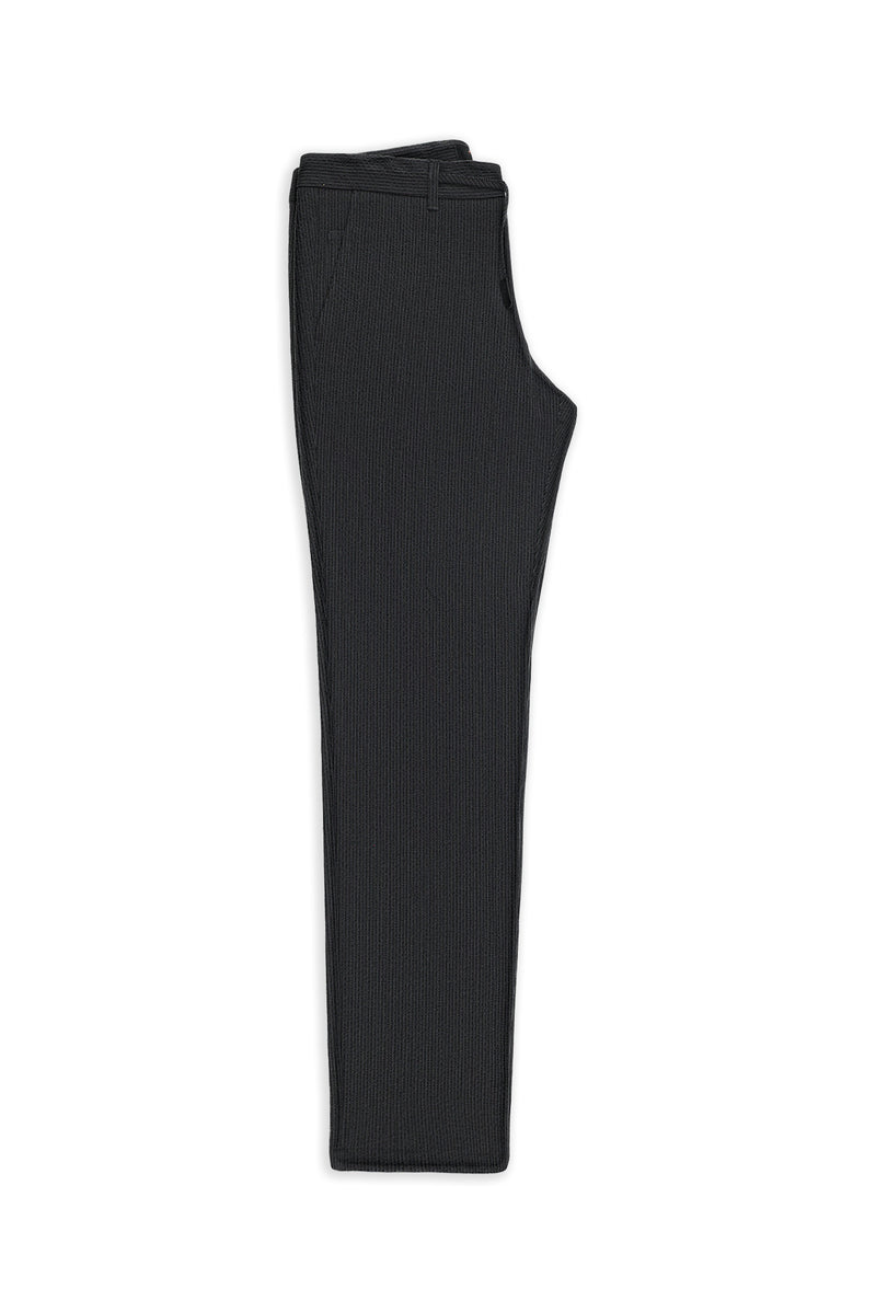 Siyah Regular Fit Beli İpli Likralı Gofre Klasik Kumaş Pantolon