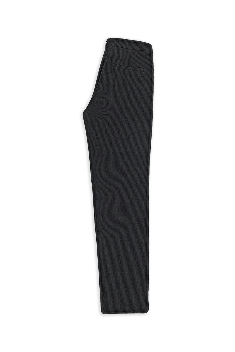 Siyah Regular Fit Beli İpli Likralı Gofre Klasik Kumaş Pantolon