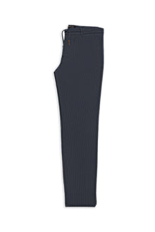 Orta Lacivert Regular Fit Beli İpli Likralı Gofre Klasik Kumaş Pantolon