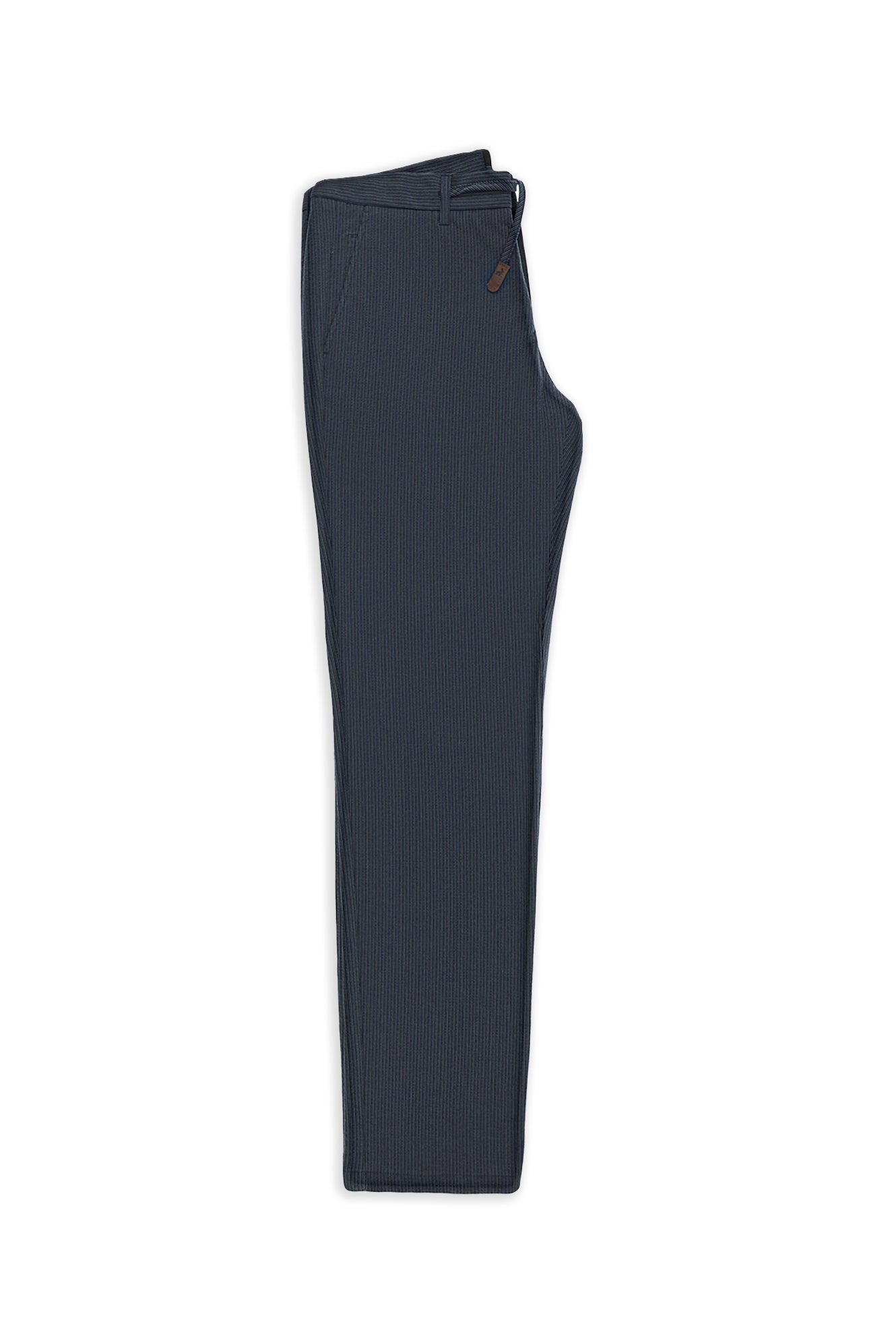 Orta Lacivert Regular Fit Beli İpli Likralı Gofre Klasik Kumaş Pantolon
