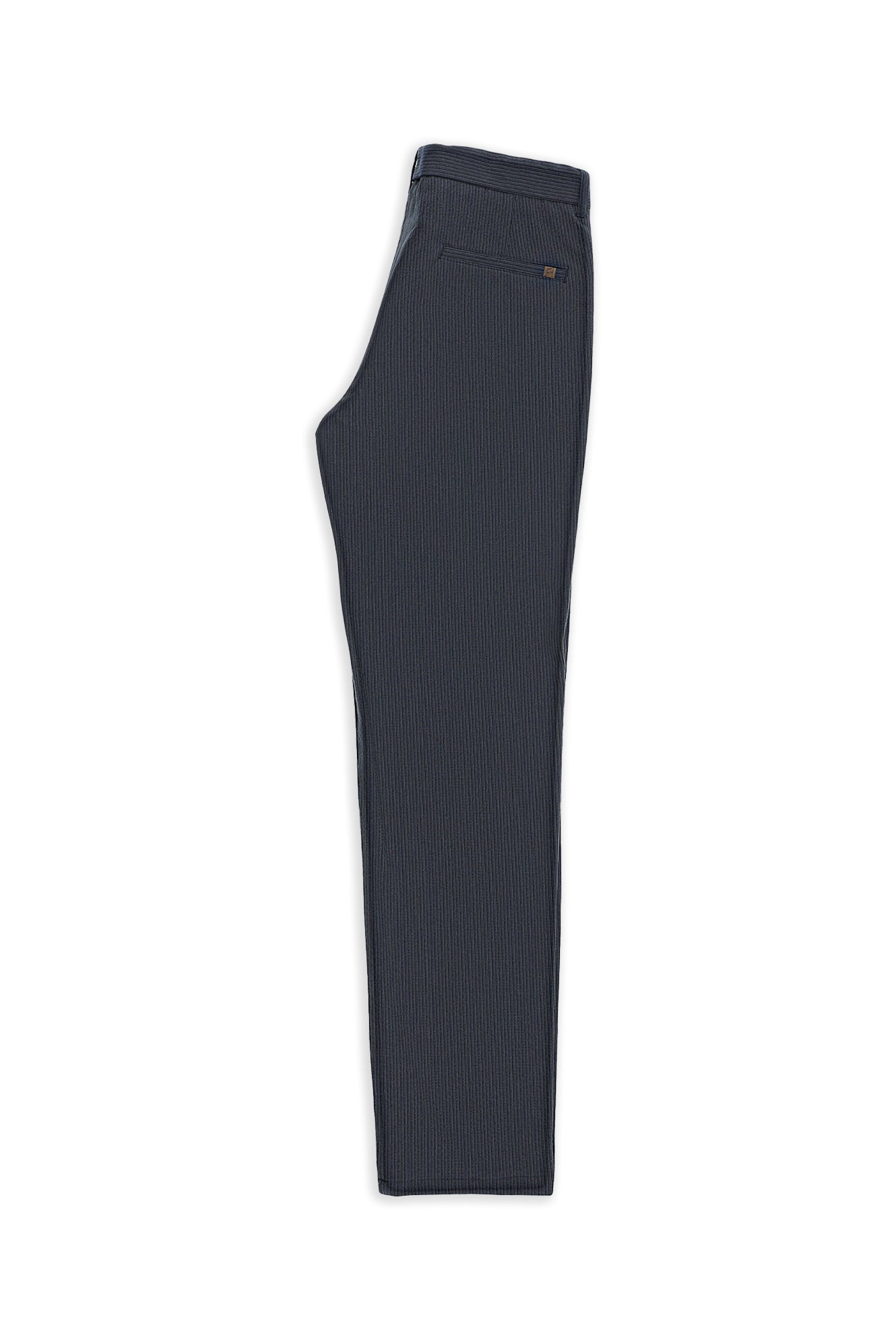 Orta Lacivert Regular Fit Beli İpli Likralı Gofre Klasik Kumaş Pantolon