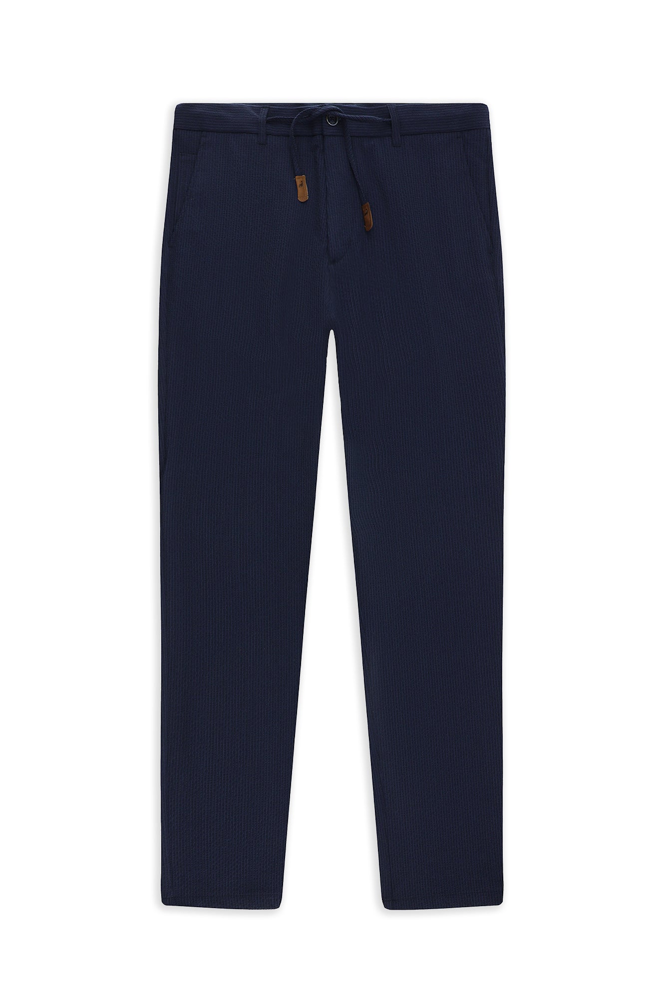 Koyu Lacivert Regular Fit Beli İpli Likralı Gofre Klasik Kumaş Pantolon
