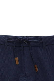 Koyu Lacivert Regular Fit Beli İpli Likralı Gofre Klasik Kumaş Pantolon