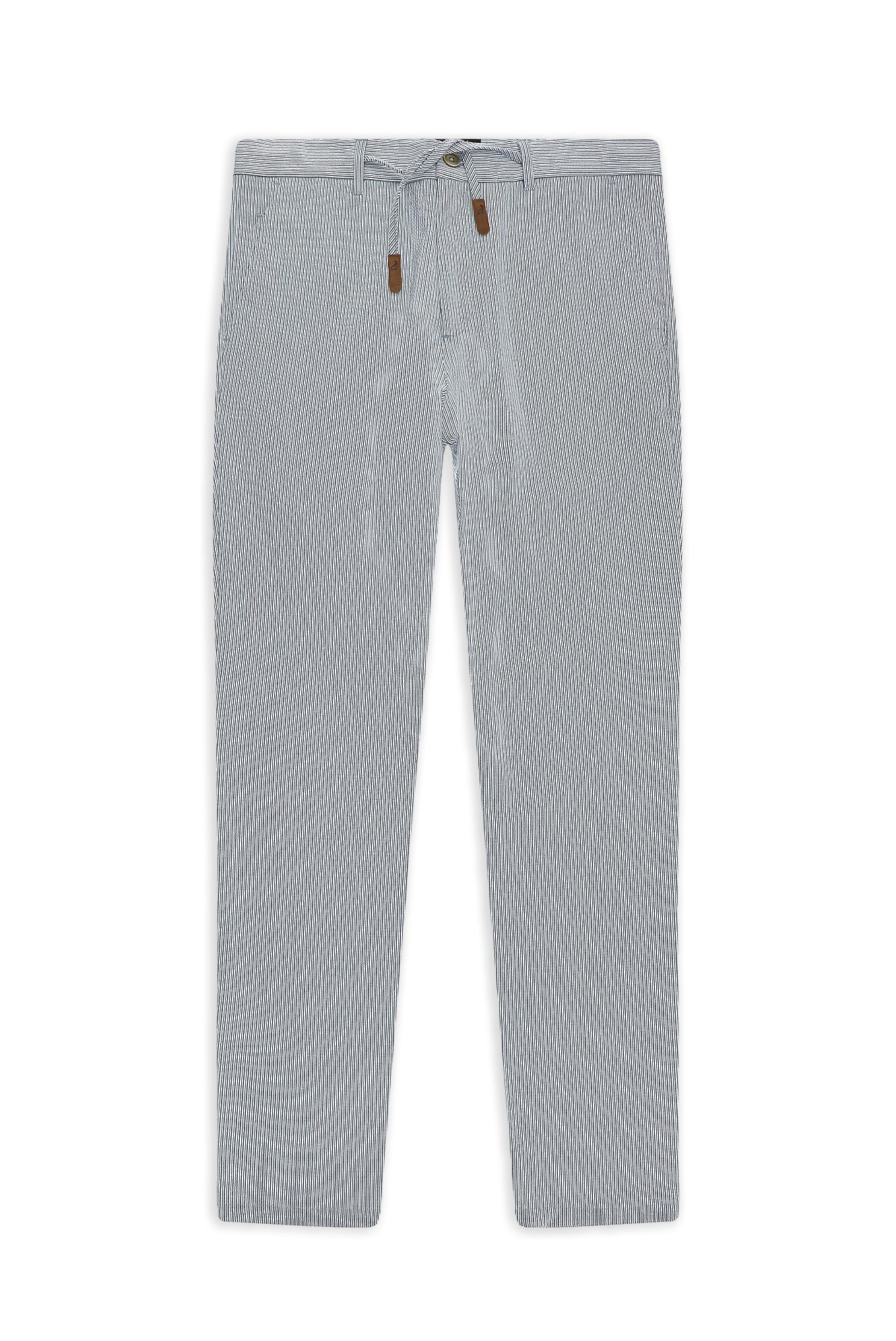 Beyaz-Lacivert Regular Fit Beli İpli Likralı Gofre Klasik Kumaş Pantolon