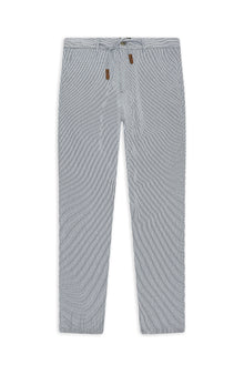 Beyaz-Lacivert Regular Fit Beli İpli Likralı Gofre Klasik Kumaş Pantolon