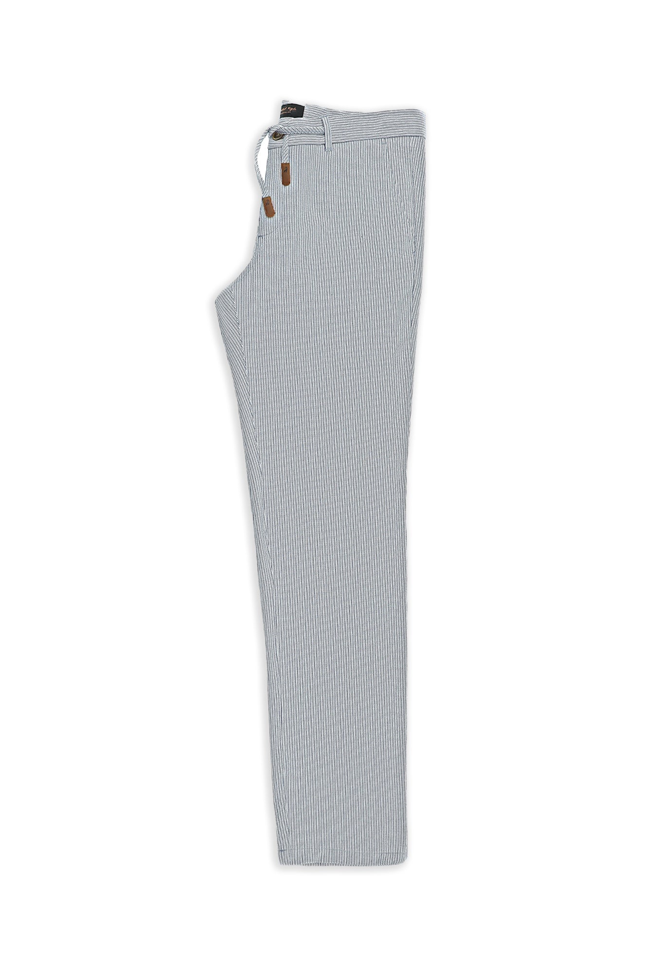 Beyaz-Lacivert Regular Fit Beli İpli Likralı Gofre Klasik Kumaş Pantolon