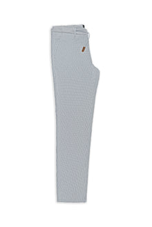 Beyaz-Lacivert Regular Fit Beli İpli Likralı Gofre Klasik Kumaş Pantolon