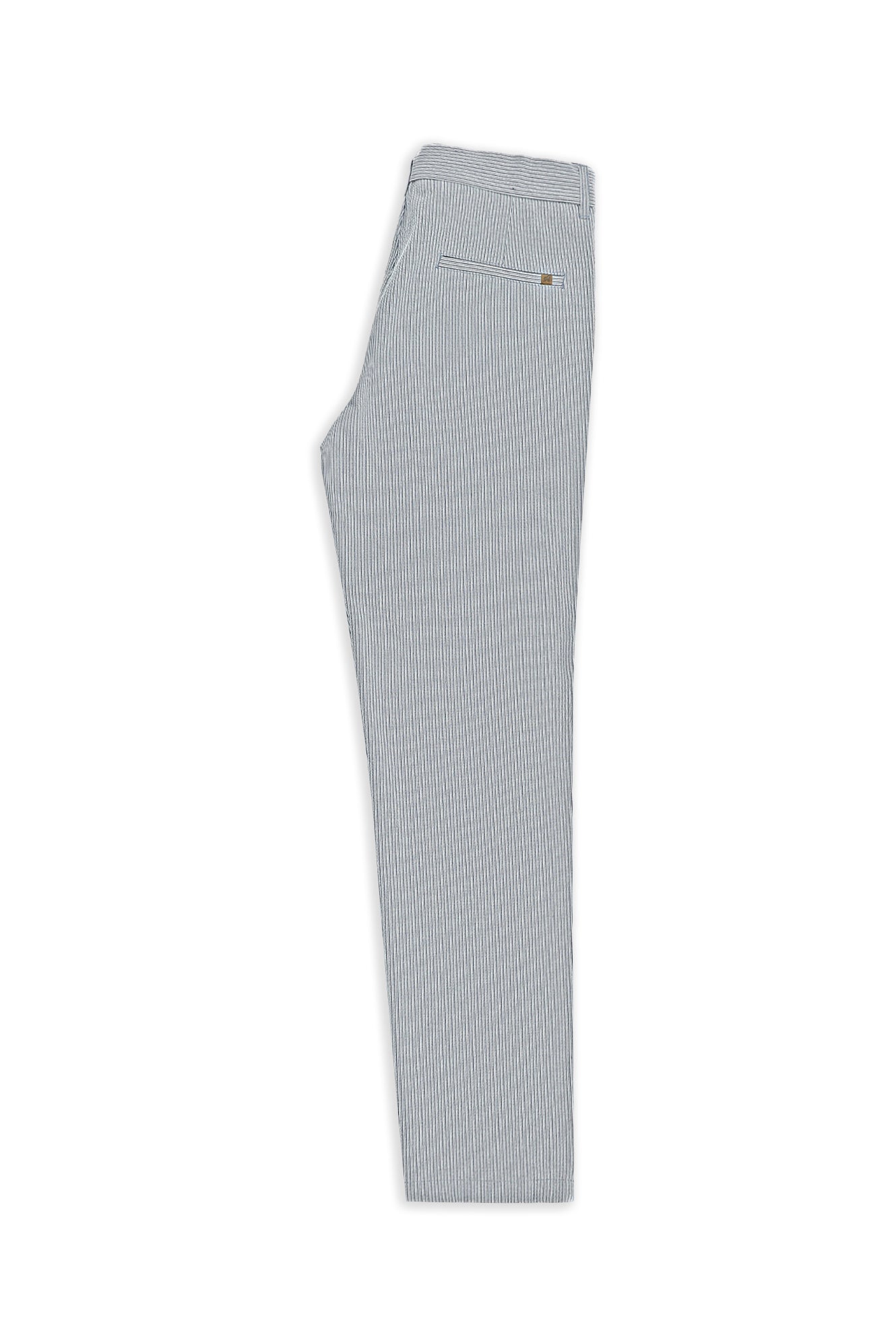 Beyaz-Lacivert Regular Fit Beli İpli Likralı Gofre Klasik Kumaş Pantolon