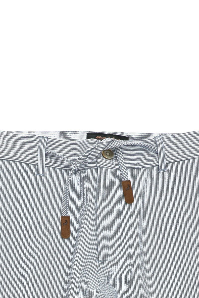 Beyaz-Lacivert Regular Fit Beli İpli Likralı Gofre Klasik Kumaş Pantolon