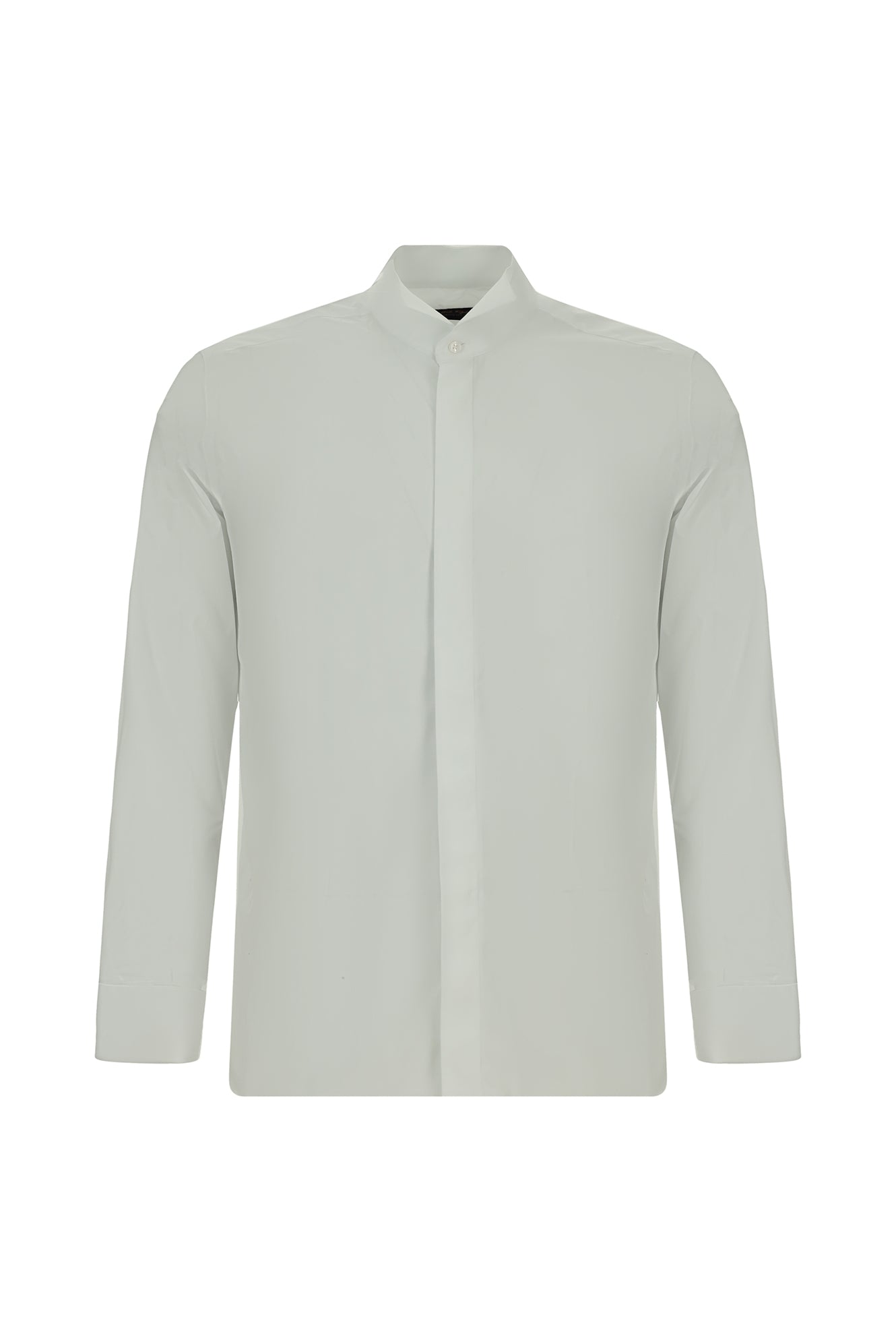 Beyaz Ata Yaka Slim Fit Dar Kesim Pamuk Manşetli Gömlek