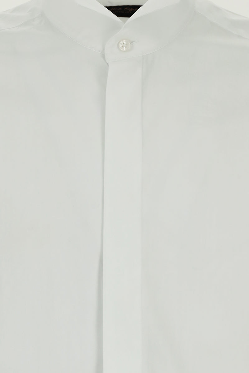 Beyaz Ata Yaka Slim Fit Dar Kesim Pamuk Manşetli Gömlek