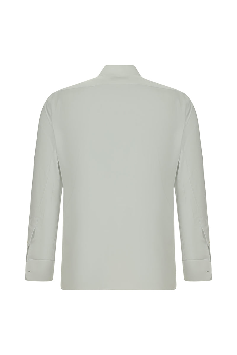 Beyaz Ata Yaka Slim Fit Dar Kesim Pamuk Manşetli Gömlek