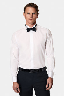 Beyaz Ata Yaka Slim Fit Dar Kesim Pamuk Manşetli Gömlek