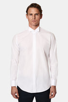 Beyaz Ata Yaka Slim Fit Dar Kesim Pamuk Manşetli Gömlek