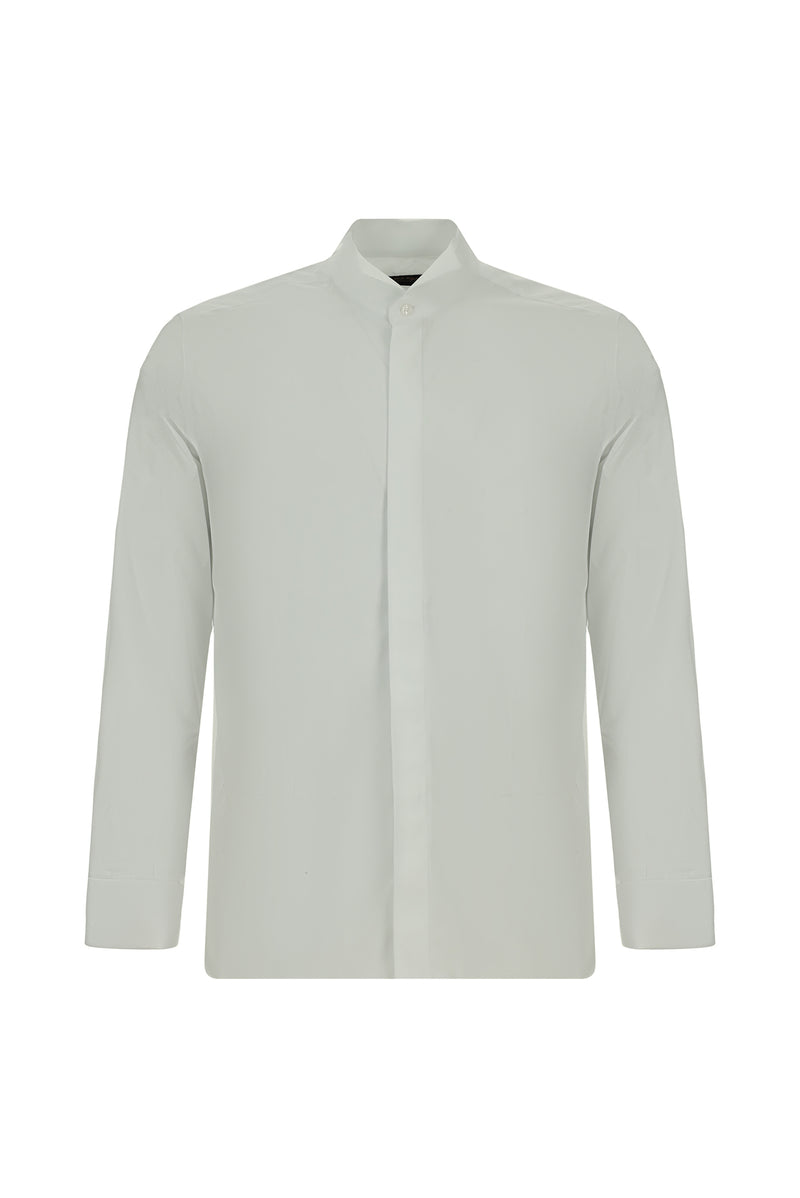 Beyaz Ata Yaka Slim Fit Dar Kesim Pamuk Manşetli Gömlek