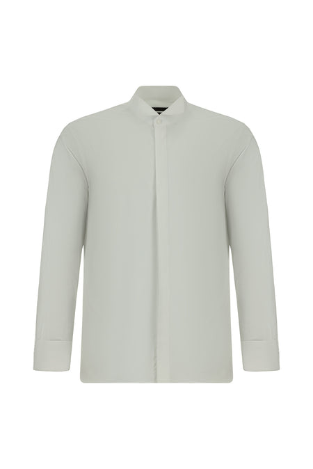 Beyaz Ata Yaka Slim Fit Dar Kesim Pamuk Gömlek