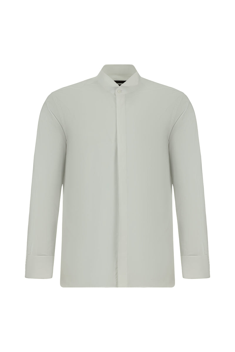 Beyaz Ata Yaka Slim Fit Dar Kesim Pamuk Gömlek