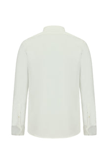 Beyaz Ata Yaka Slim Fit Dar Kesim Pamuk Piliseli Gömlek