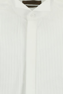 Beyaz Ata Yaka Slim Fit Dar Kesim Pamuk Piliseli Gömlek