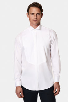 Beyaz Ata Yaka Slim Fit Dar Kesim Pamuk Piliseli Gömlek