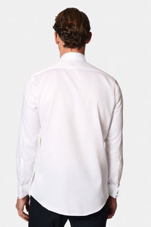 Beyaz Ata Yaka Slim Fit Dar Kesim Pamuk Piliseli Gömlek