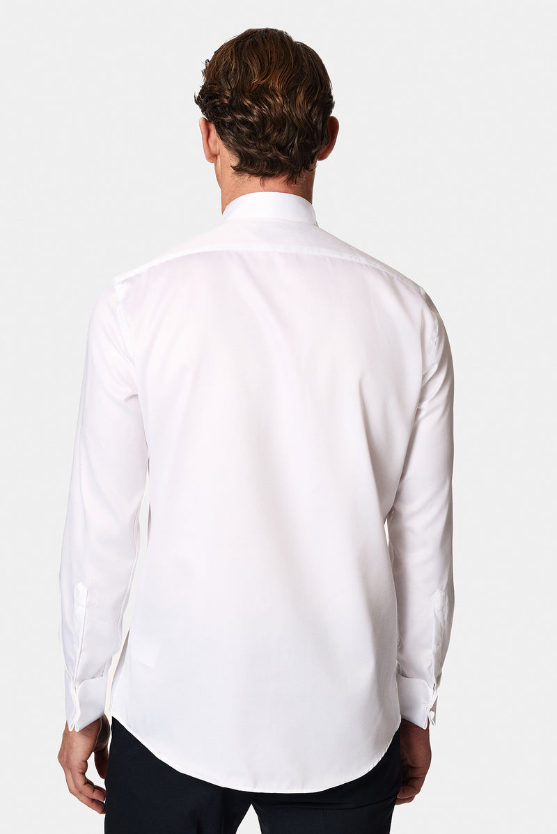 Beyaz Ata Yaka Slim Fit Dar Kesim Pamuk Piliseli Gömlek