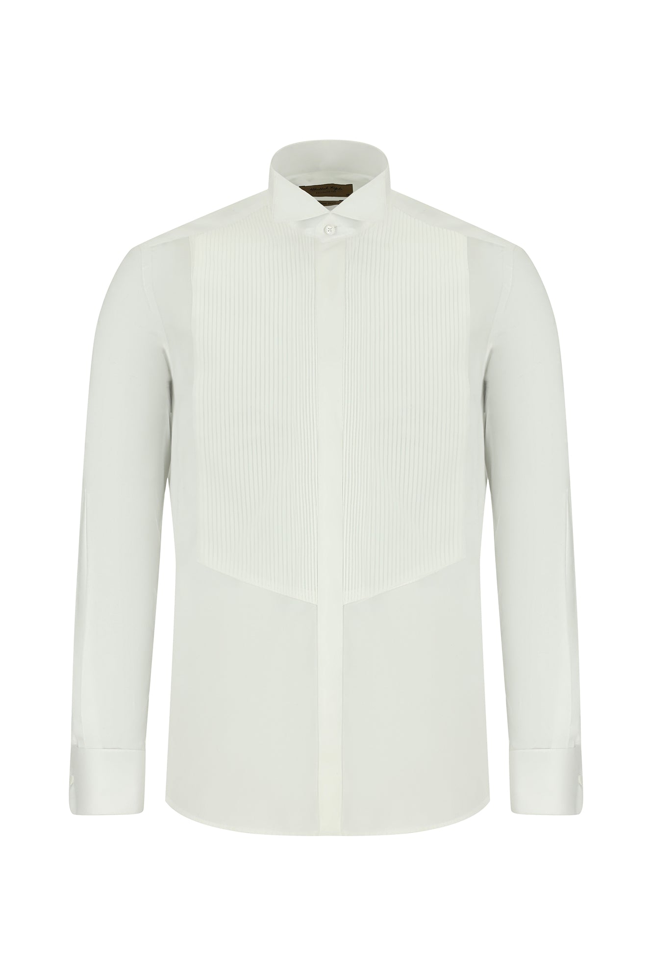 Beyaz Ata Yaka Slim Fit Dar Kesim Pamuk Piliseli Gömlek