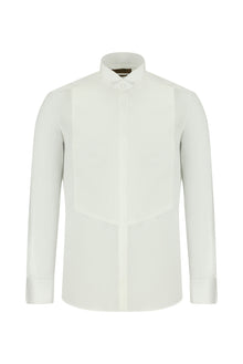 Beyaz Ata Yaka Slim Fit Dar Kesim Pamuk Piliseli Gömlek