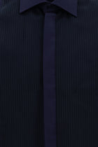 Orta Lacivert Uzun Kol Slim Fit Dar Kesim Pamuk Piliseli Gömlek