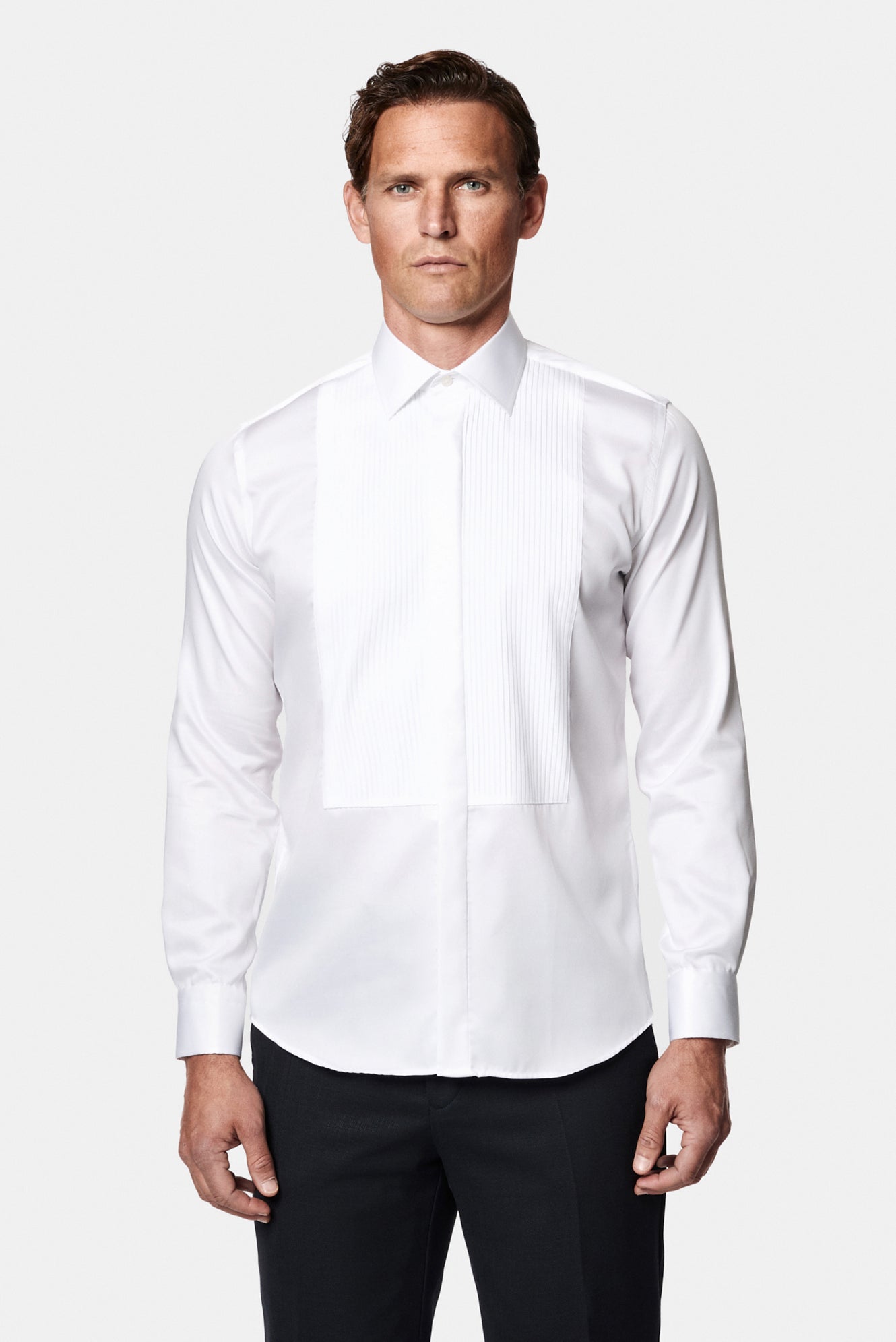 Beyaz Ata Yaka Slim Fit Dar Kesim %100 Pamuk Piliseli Gömlek
