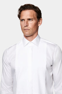 Beyaz Ata Yaka Slim Fit Dar Kesim %100 Pamuk Piliseli Gömlek
