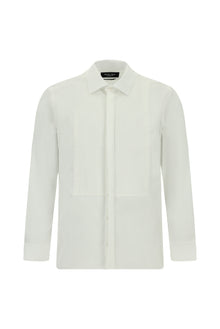 Beyaz Uzun Kol Slim Fit Dar Kesim Pamuk Piliseli Gömlek