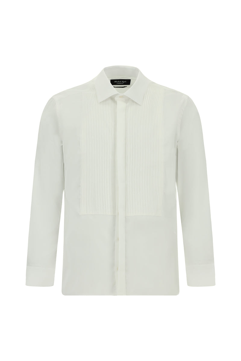 Beyaz Uzun Kol Slim Fit Dar Kesim Pamuk Piliseli Gömlek