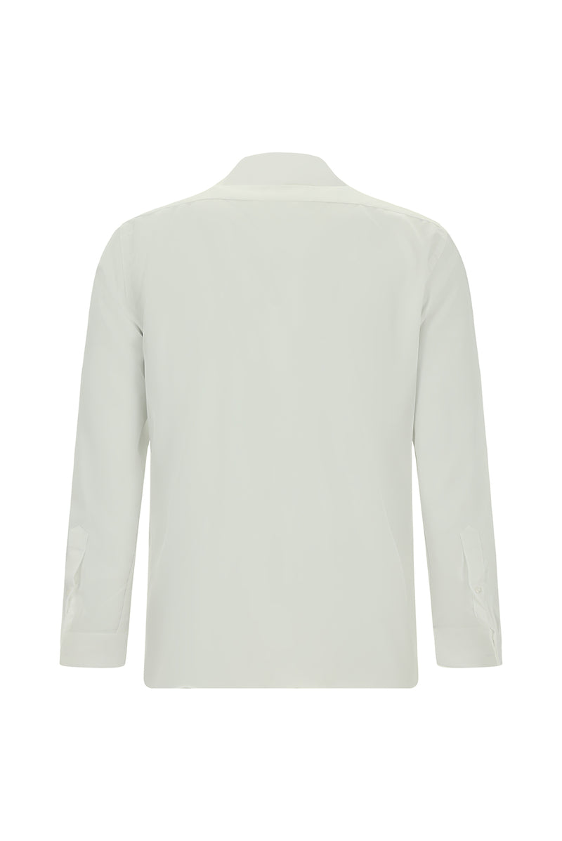 Beyaz Uzun Kol Slim Fit Dar Kesim Pamuk Piliseli Gömlek