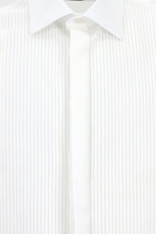 Beyaz Uzun Kol Slim Fit Dar Kesim Pamuk Piliseli Gömlek