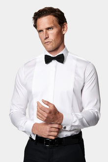Beyaz Ata Yaka Slim Fit Dar Kesim %100 Pamuk Piliseli Gömlek