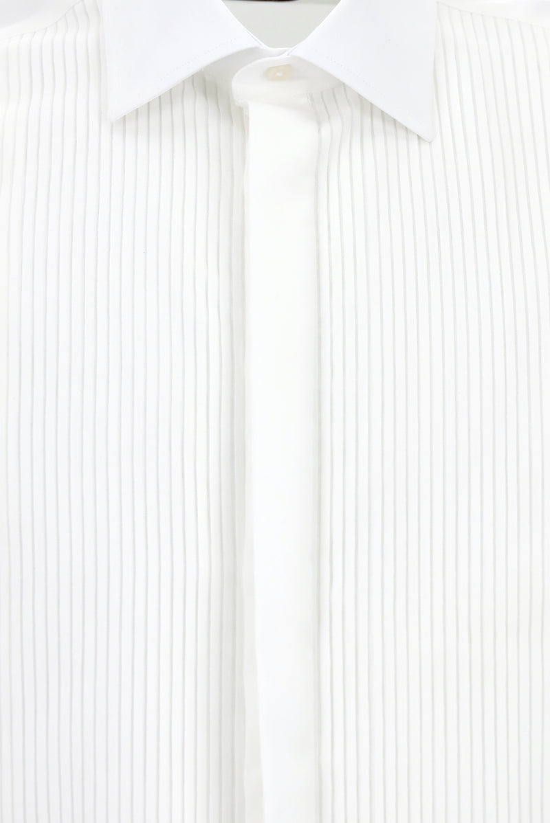 Beyaz Uzun Kol Slim Fit Dar Kesim Pamuk Piliseli Gömlek