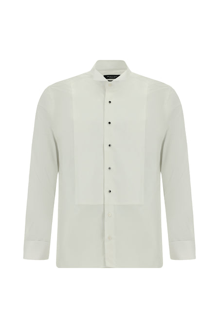 Beyaz Ata Yaka Slim Fit Dar Kesim Desenli Pamuklu Gömlek