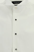 Beyaz Ata Yaka Slim Fit Dar Kesim Desenli Pamuklu Gömlek