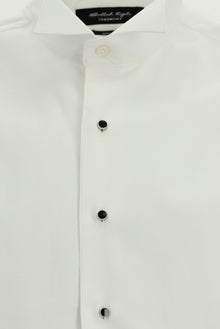 Beyaz Ata Yaka Slim Fit Dar Kesim Desenli Pamuklu Gömlek