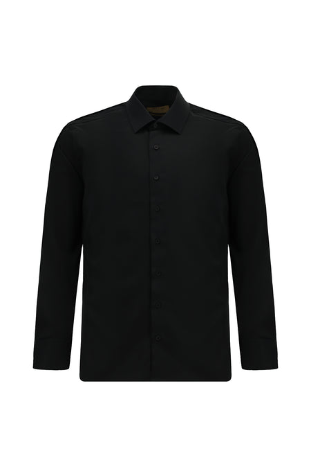 Siyah Uzun Kol Slim Fit Dar Kesim Manşetli Pamuk Gömlek