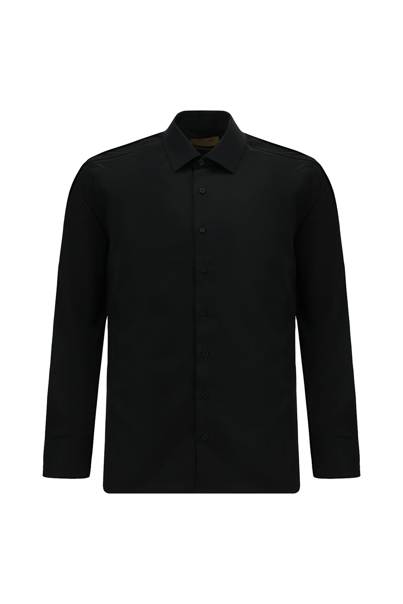 Siyah Uzun Kol Slim Fit Dar Kesim Man?etli Pamuk Gömlek-Abdullah Ki??l?